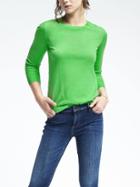 Banana Republic Womens Extra Fine Merino Wool Scallop Crew Pullover - Grass Green