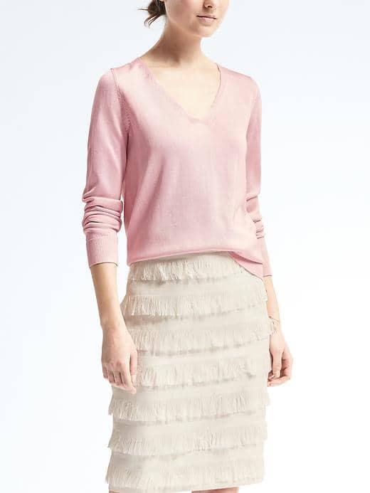 Banana Republic Womens Shine Pullover Vee - Happy Pink