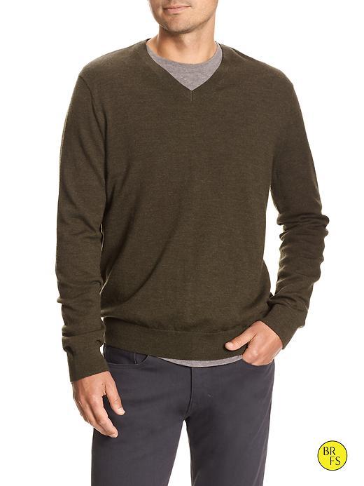 Banana Republic Mens Factory Merino Vee Pullover Size L - Olive Heather