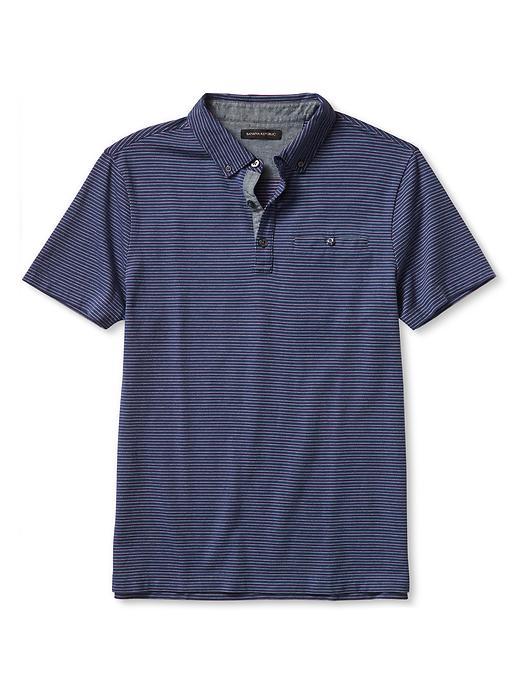 Banana Republic Mens Baja Stripe Pique Polo Size L Tall - Blanket Blue