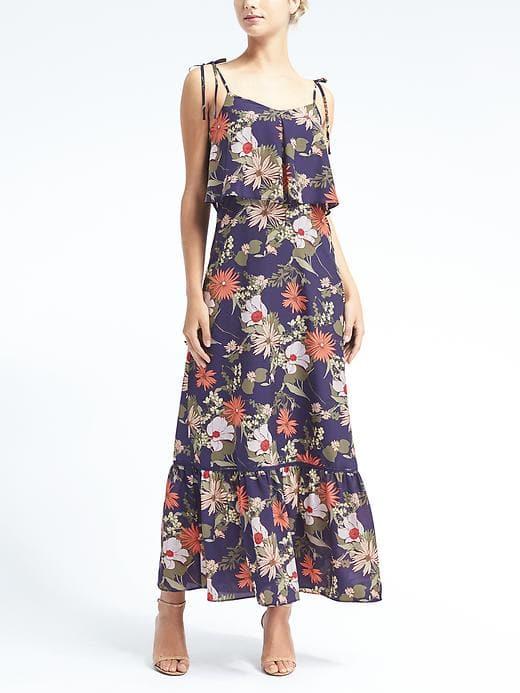 Banana Republic Womens Print Ruffle Hem Maxi Dress - Blue Print