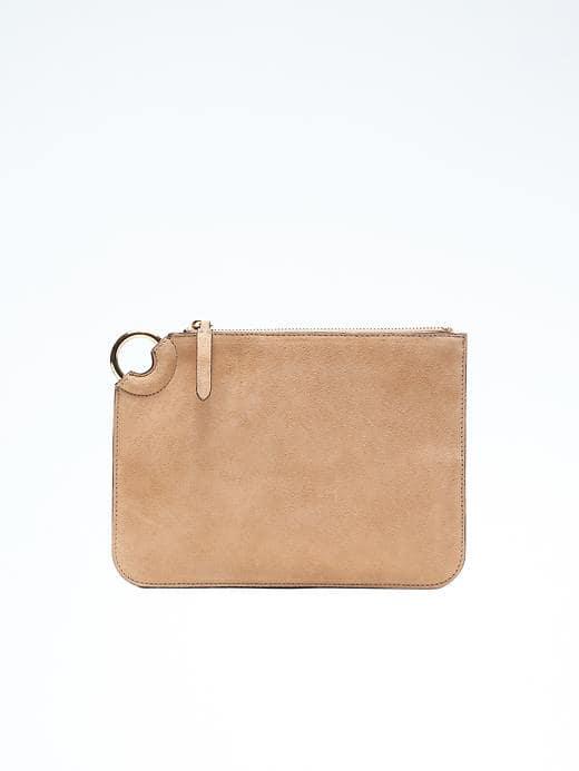 Banana Republic Womens Suede Medium O Ring Pouch - Biscotti