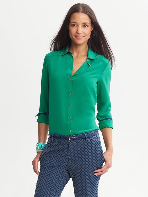 Banana Republic Contrast Silk Blouse - New Green