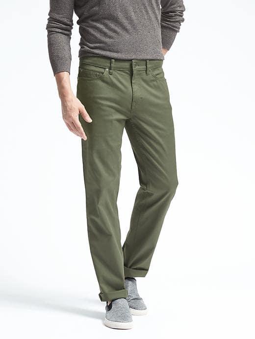 Banana Republic Mens Straight Stretch Chino Pant - Heritage Green