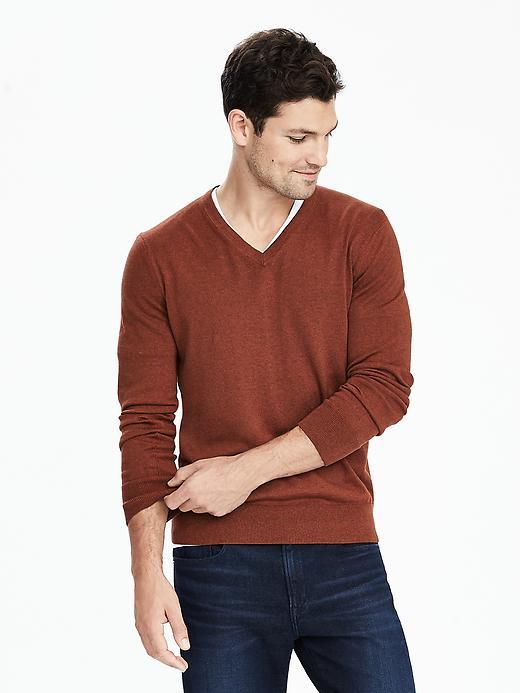 Banana Republic Mens Silk Cotton Cashmere Vee Pullover Size L Tall - Orange Rust