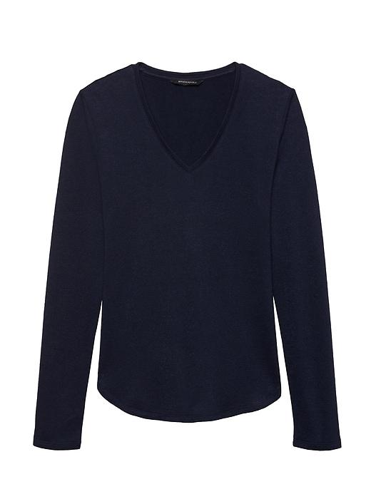 Banana Republic Womens Luxespun Long-sleeve V-neck T-shirt Navy Blue Size Xs