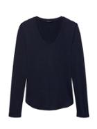 Banana Republic Womens Luxespun Long-sleeve V-neck T-shirt Navy Blue Size Xs