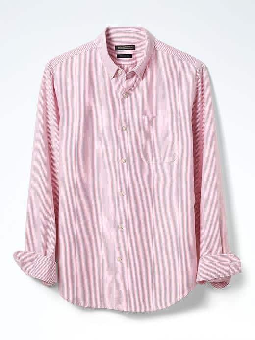 Banana Republic Mens Grant Fit Stripe Cotton Stretch Oxford Shirt - Pink