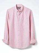 Banana Republic Mens Grant Fit Stripe Cotton Stretch Oxford Shirt - Pink