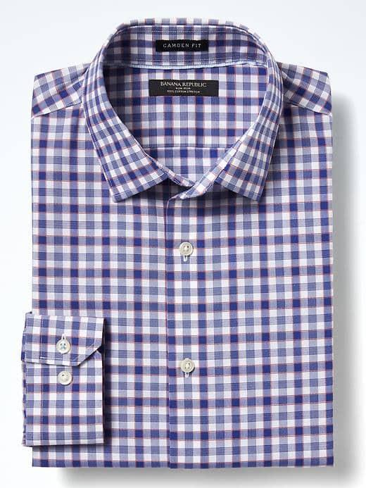 Banana Republic Mens Camden Fit Non Iron Stretch Check Shirt - Montego Bay Blue
