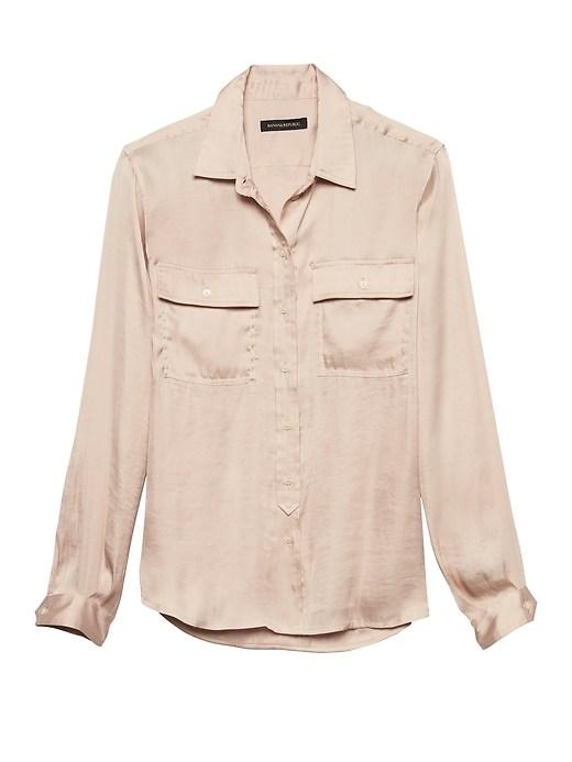 Banana Republic Womens Dillon Classic-fit Soft Satin Utility Shirt White Peach Size Xs