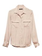 Banana Republic Womens Dillon Classic-fit Soft Satin Utility Shirt White Peach Size Xs