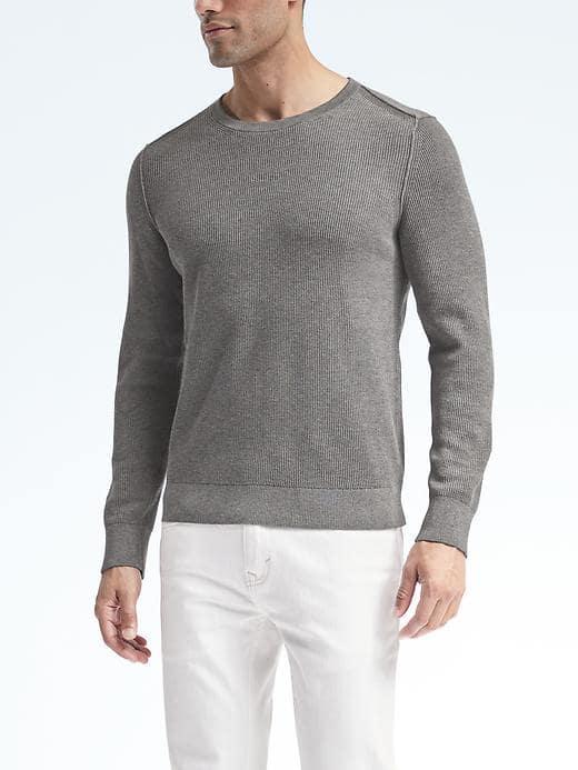 Banana Republic Mens Supima Ribbed Crew Pullover - Charcoal