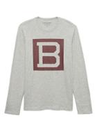Banana Republic Mens Soft Wash Long-sleeve Graphic Crew-neck T-shirt Heather Light Gray Size M