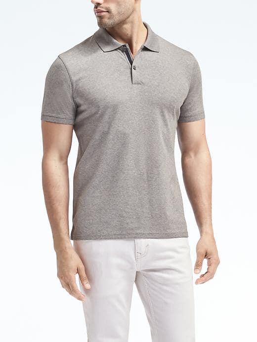 Banana Republic Mens Slim Luxury Touch Polo - Heather Light Gray
