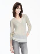 Banana Republic Womens Extra Fine Merino Wool Pointelle Vee Pullover Size L - Cocoon