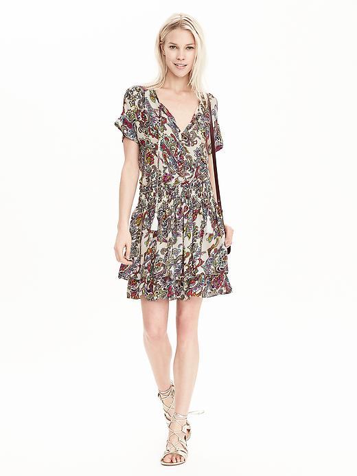 Banana Republic Womens Paisley Tassel Dress Size L Petite - White