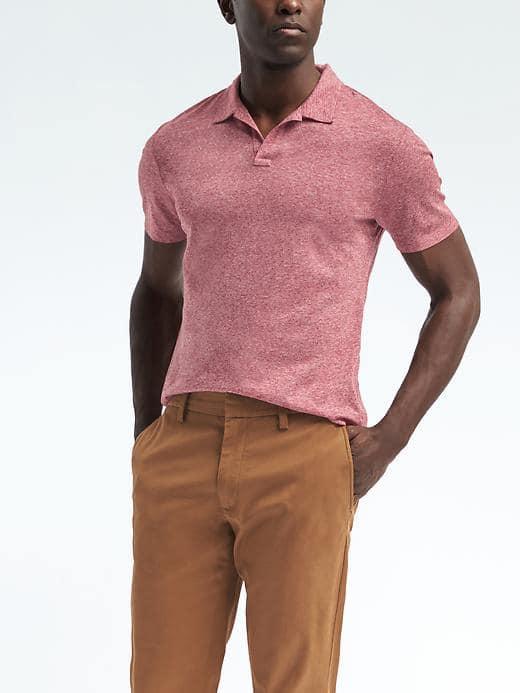 Banana Republic Mens Cotton Linen Pique Polo - Fire Red