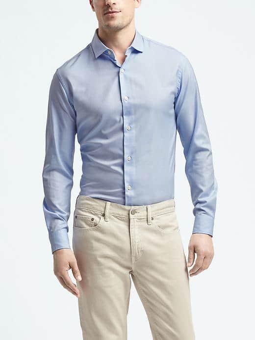 Banana Republic Mens Camden Fit Textured Supima Cotton Shirt - Light Blue