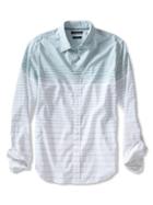 Banana Republic Mens Camden Fit Ombre Stripe Custom 078 Wash Shirt Size L Tall - Emerald Cove