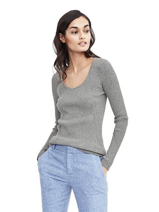 Banana Republic Womens Ribbed Scoop Neck Sweater - Light Gray