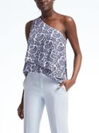 Banana Republic Paisley Flounce Hem One Shoulder Top - White