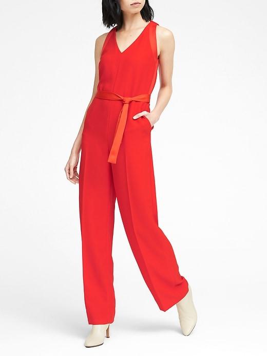Banana Republic Mixed Media V-neck Jumpsuit