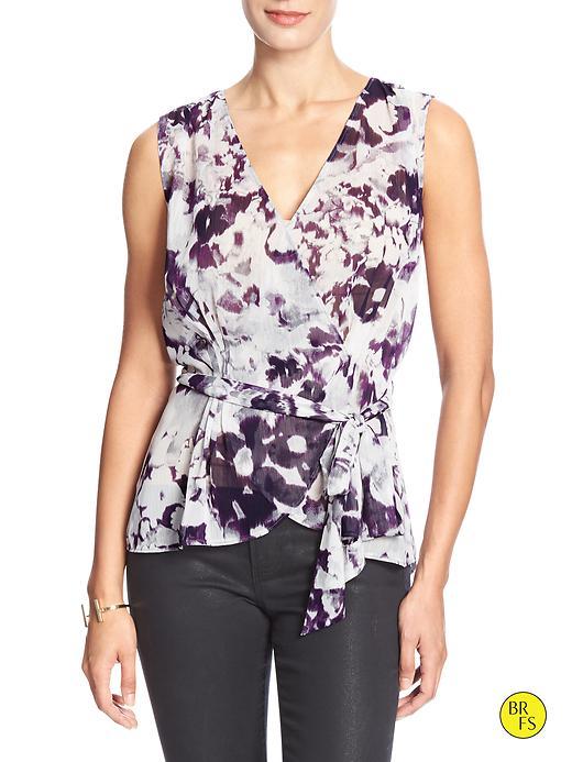 Banana Republic Factory Print Faux Wrap Blouse Size L - Purple Print