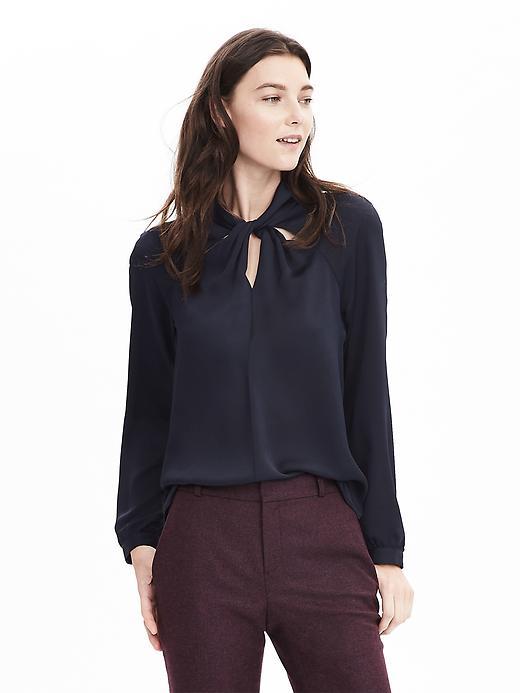 Banana Republic Womens Twisted Neck Blouse Size L Tall - Preppy Navy