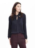Banana Republic Womens Twisted Neck Blouse Size L Tall - Preppy Navy