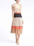 Banana Republic Womens Colorblock Pleated Midi Dress - Warm Print