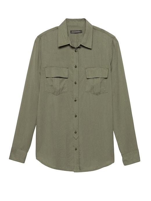 Banana Republic Womens Petite Dillon Classic-fit Tencel Utility Shirt Flight Jacket Size S