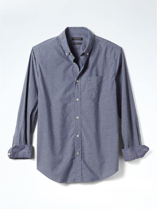 Banana Republic Mens Camden Fit Micro Print Custom Wash Shirt - Navy Star