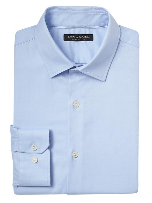 Banana Republic Mens Camden Standard-fit Supima Cotton Textured Shirt Cerulean Blue Size S