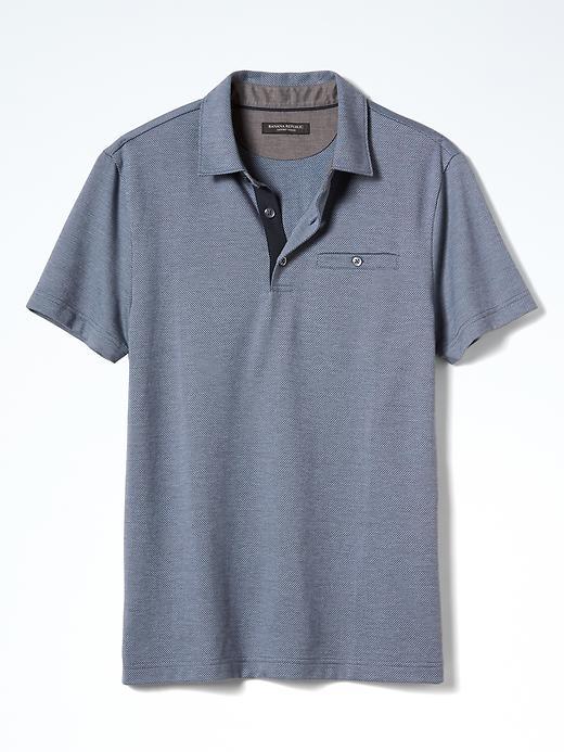 Banana Republic Mens Slim Luxe Touch Jacquard Polo - Cascade Blue