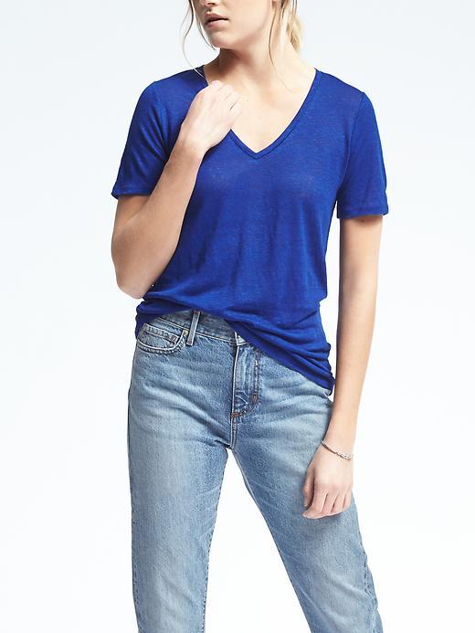 Banana Republic Short Sleeve Linen Vee Tee - Royal Blue