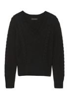 Banana Republic Womens Cable-knit Cropped V-neck Sweater Black Size M