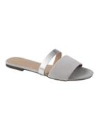 Banana Republic Womens Double-strap Slide Moon Dust Suede & Silver Leather Size 7 1/2