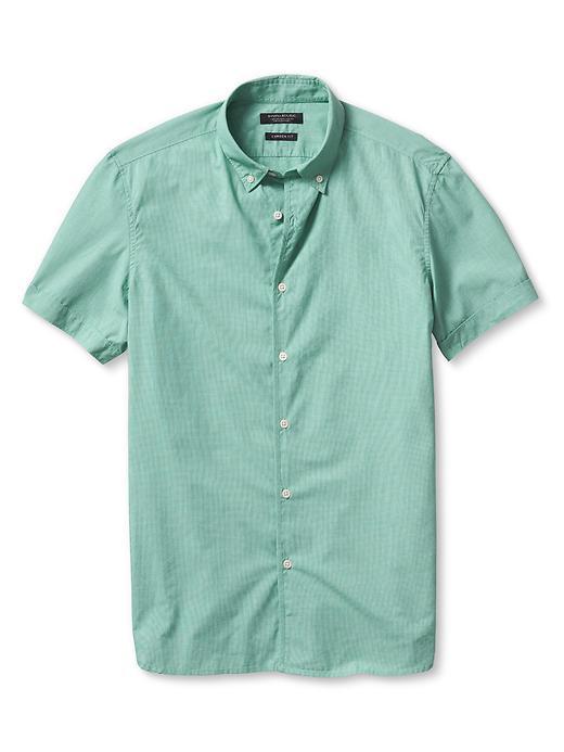 Banana Republic Slim Fit Custom 078 Wash Short Sleeve Oxford Size L Tall - Green