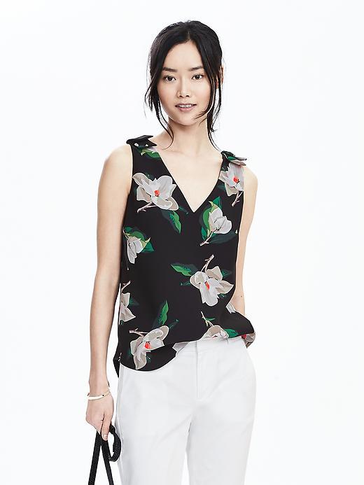 Banana Republic Sleeveless Floral Double Vee Top Size S Petite - Black Multi