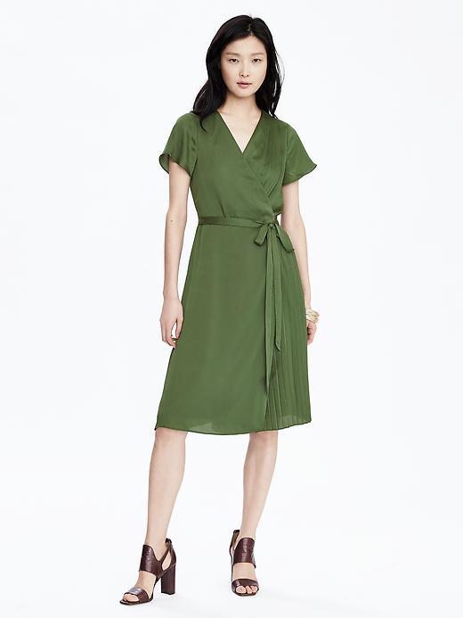 Banana Republic Womens Pleated Wrap Dress Size L Tall - Olive