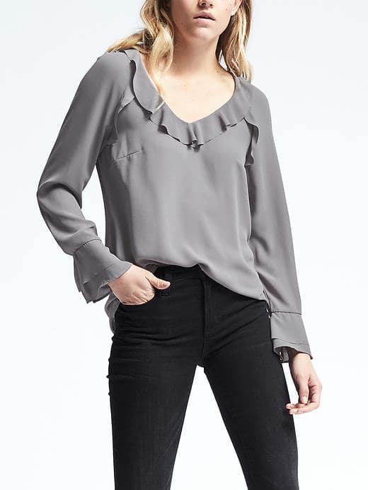 Banana Republic Womens Long Sleeve Layered Cuff Top - Urban Gray