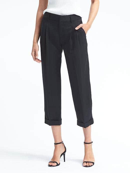 Banana Republic Womens Barrel Leg Pleated Crop Pant - Navy
