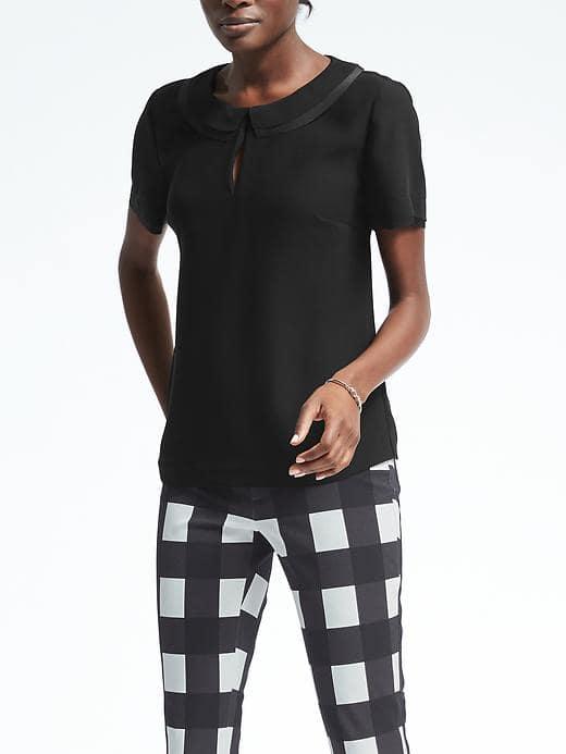 Banana Republic Easy Care Crepe Lasercut Top - Black