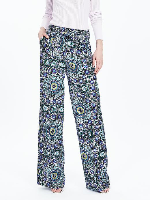 Banana Republic Womens Print Belted Wide Leg Pant Size 0 Regular - Blue Print