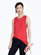 Banana Republic Womens Long Hi Neck Crew Tank Size L - Red Glow