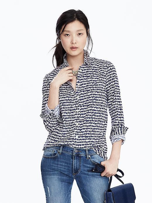 Banana Republic Womens Dillon Fit Print Shirt Size L Tall - Cascade Blue