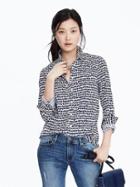 Banana Republic Womens Dillon Fit Print Shirt Size L Tall - Cascade Blue