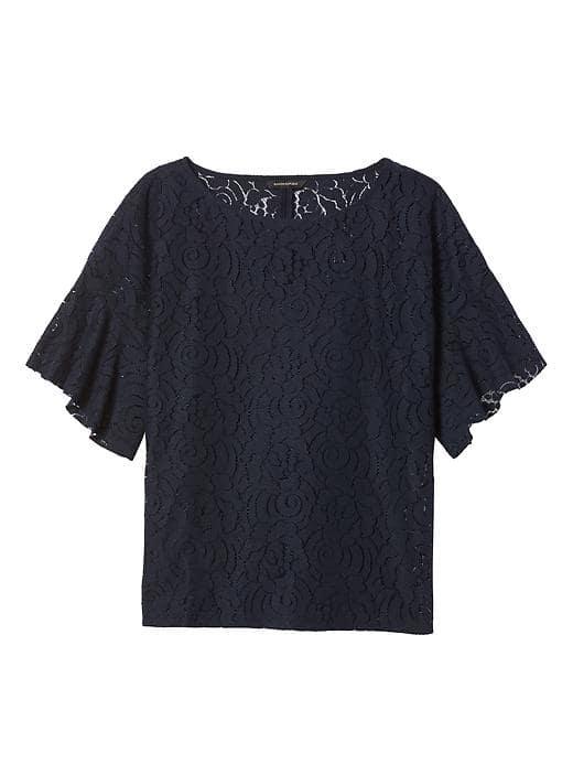 Banana Republic Lace Flutter Sleeve Top - Navy