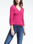 Banana Republic Womens Extra Fine Merino Wool Vee Pullover - Bright Magenta